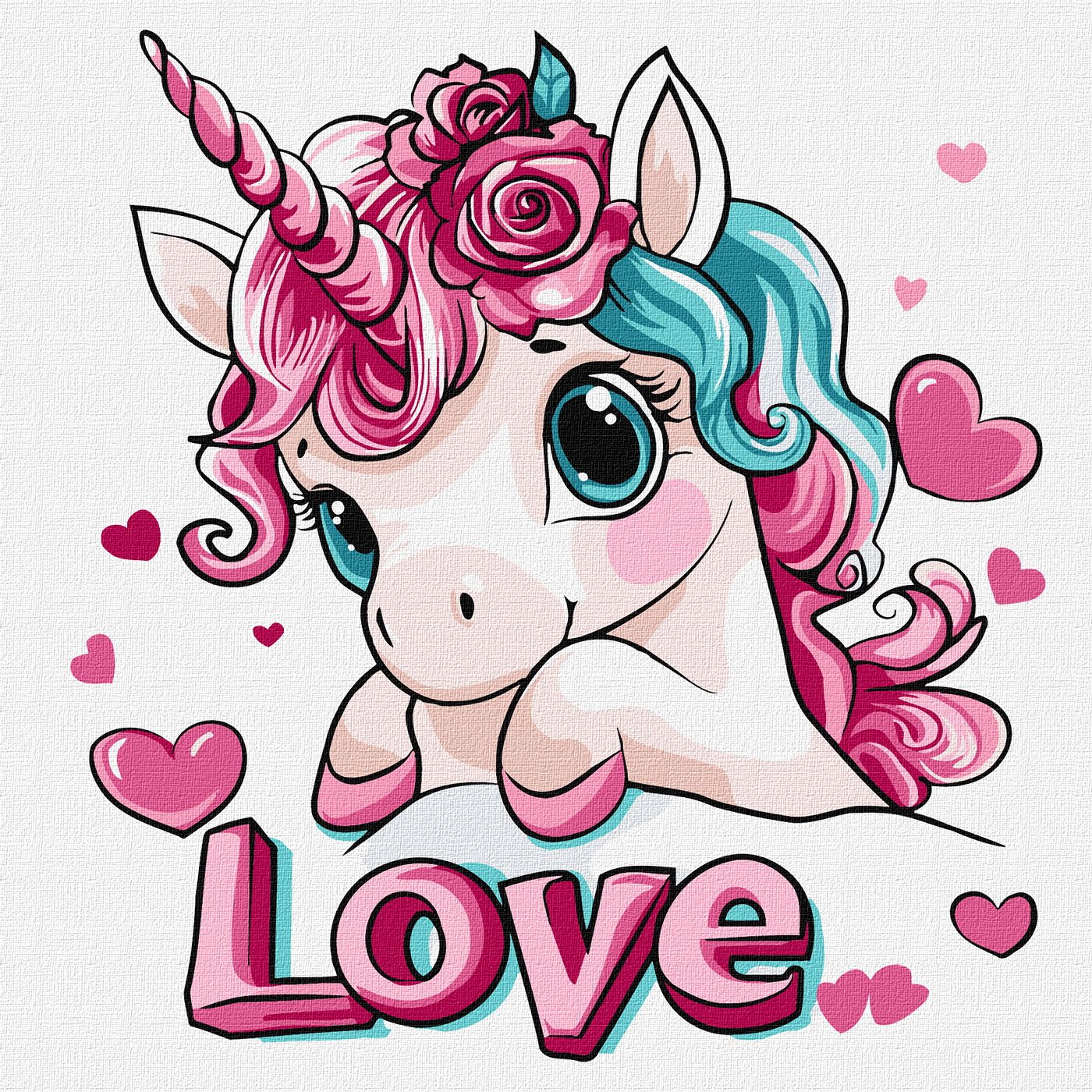 Набір для розпису по номерах для дітей 30*30 см "Романтичний єдиноріг",  KHO1095