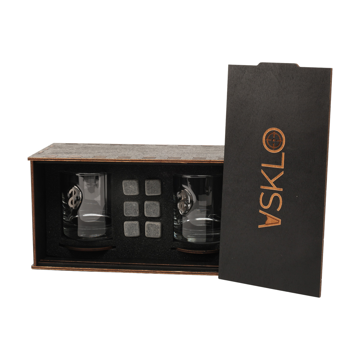 Набор стаканов для виски с долларом (2 стакана, 6 камней, 2 костра), VSKLO 4
