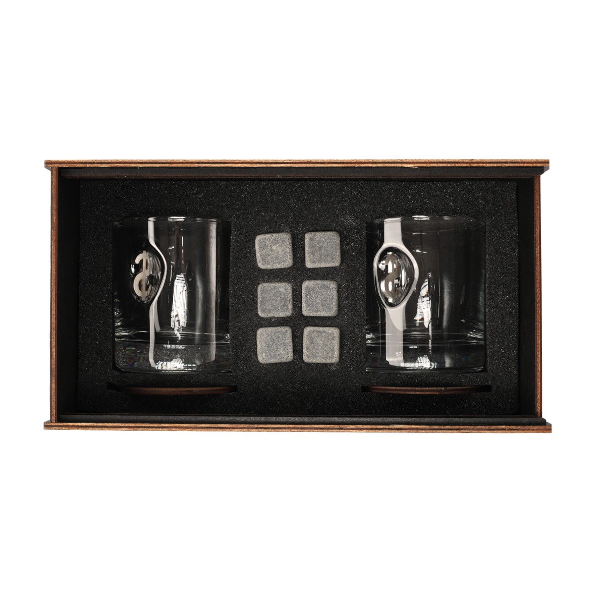 Набор стаканов для виски с долларом (2 стакана, 6 камней, 2 костра), VSKLO 5