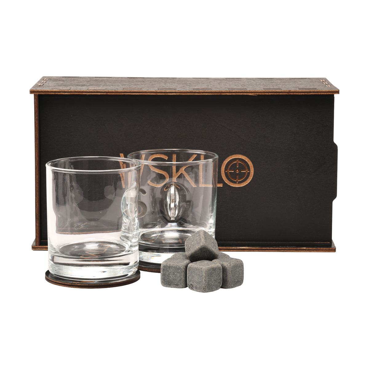 Набор стаканов для виски с долларом (2 стакана, 6 камней, 2 костра), VSKLO