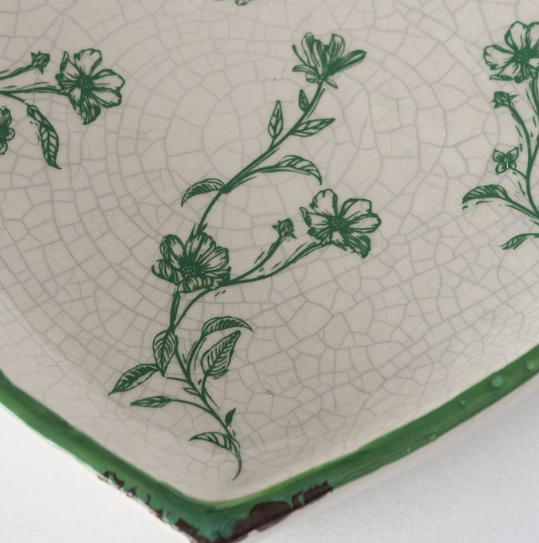 Декор для дому керамічний Годівниця/ванна для птахів "Silka" h=8 см, білий з зеленим мал., 2006833 2