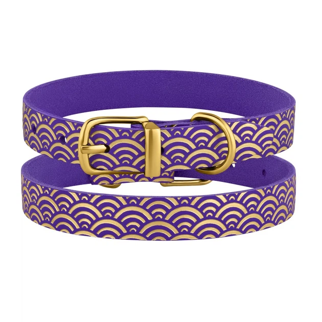 Ошейник кожаный для собак ТМ Barksi Classic золотое тиснение Море (ш.1,2см, д.23-30см), фиолетовый 1