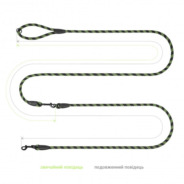 Поводок для собак Barksi Active (длина – 300 см диаметр – 7 мм) черно-салатовый 3