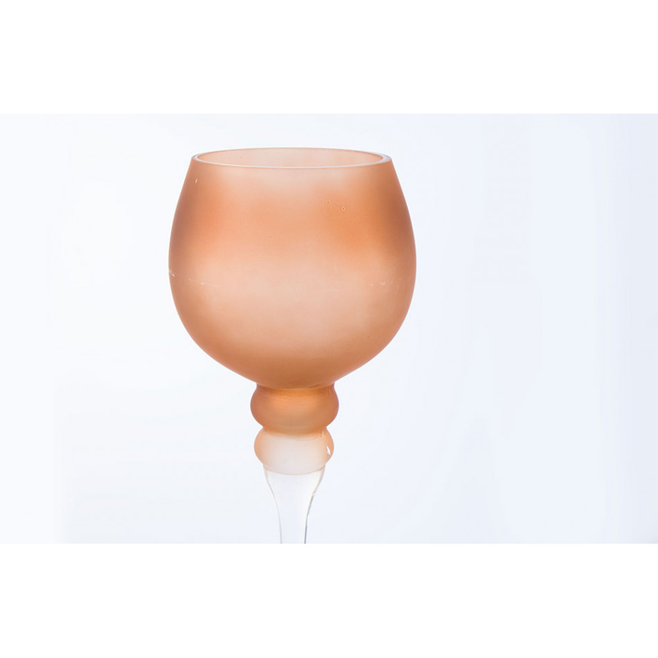 Свічник декоративний скляний "Manou" на прозорій ніжці h=35 см, матовий, рожевий, 1021363 2