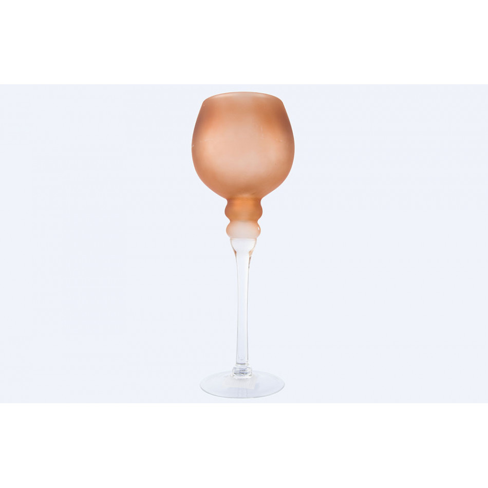 Свічник декоративний скляний "Manou" на прозорій ніжці h=35 см, матовий, рожевий, 1021363 1