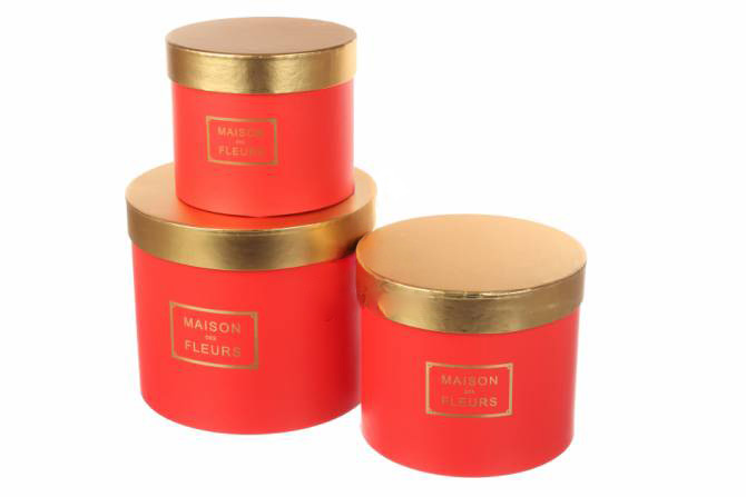 Подарункова коробка кругла вел., W6853 червоно-золота