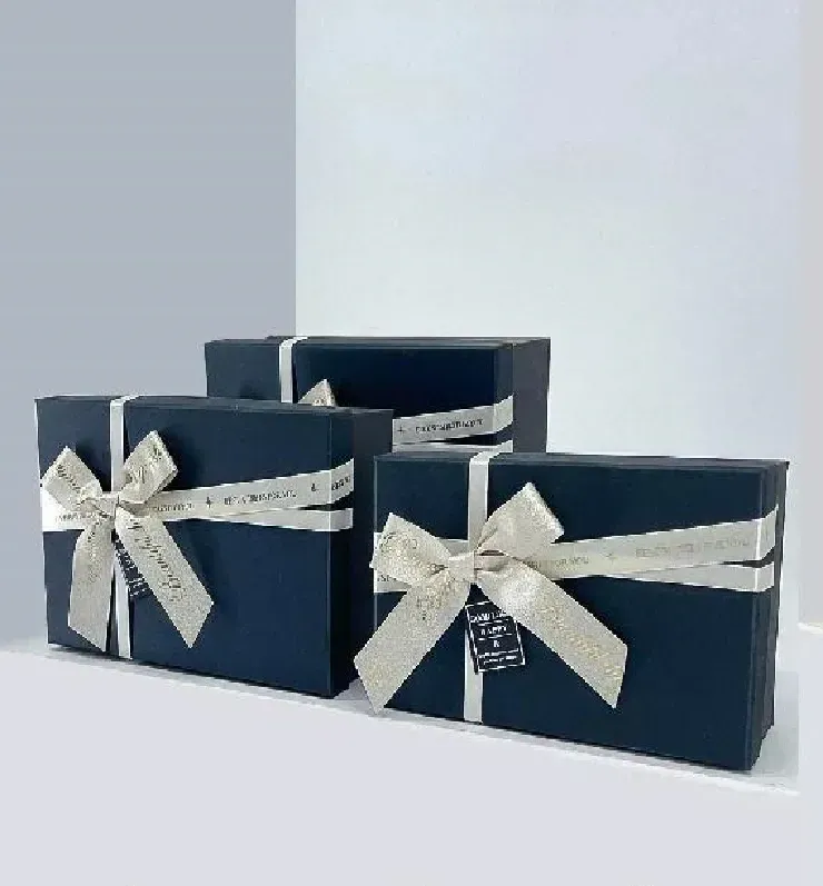 Подарочная коробка прямоугольная, темно синяя с бантом, 19*12*6,5 см, 2703493101 1