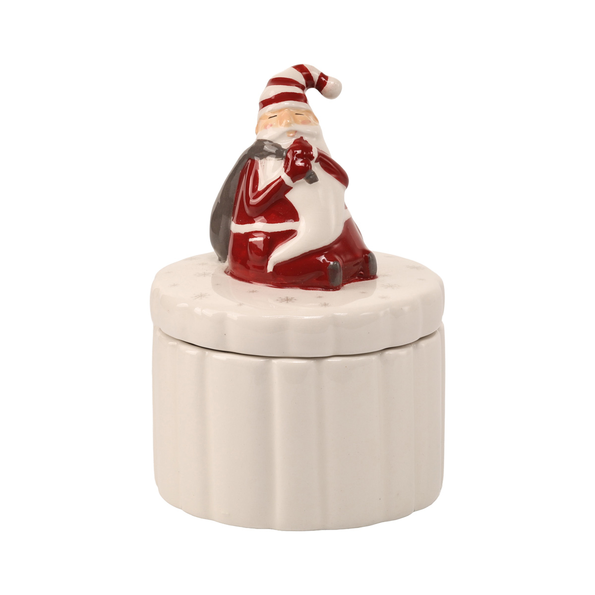 Баночка новорічна кругла для сипких "Gunnar" h=13 см/d=9 см, біло-червоний (3 диз.), 2002684 4