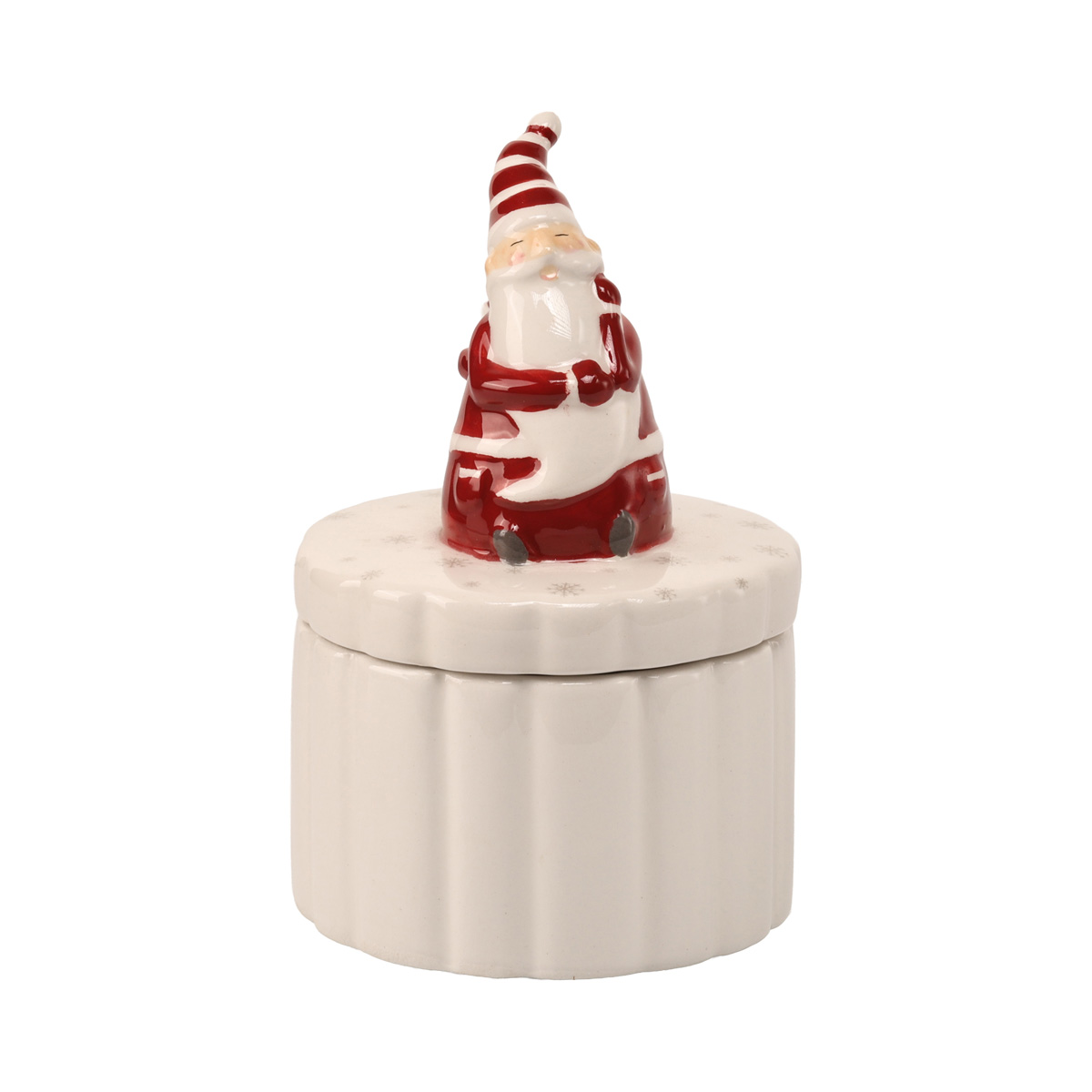 Баночка новорічна кругла для сипких "Gunnar" h=13 см/d=9 см, біло-червоний (3 диз.), 2002684 2