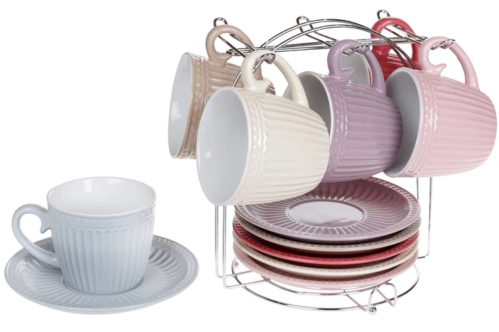 Набор чайный: 6 чашек 250 мл + 6 блюдец, на металлической подставке, 344-141