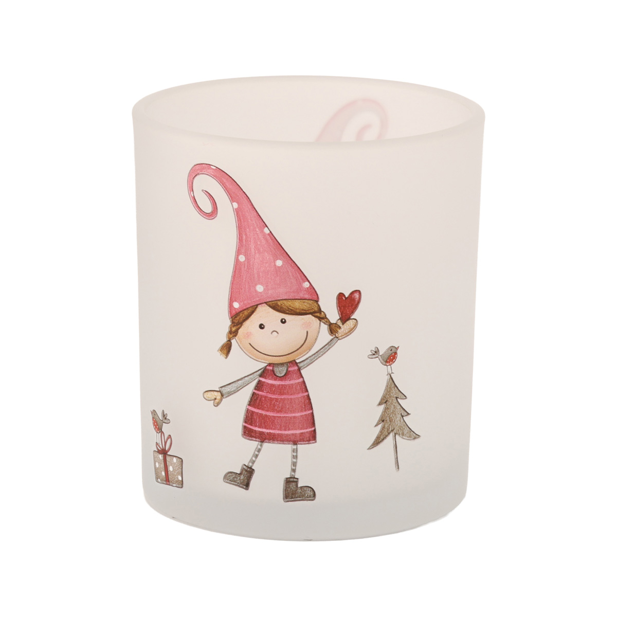 Подсвечник новогодний стеклянный "Tommi" h=10 см, лакированый, белый с красным рисунком (3 вида), 9708485/2012181 1