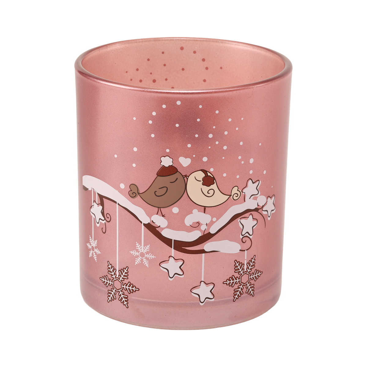 Подсвечник новогодний стеклянный "Winterly" h=9 см, лакированый, розовые цвета (3 вида), 9709851/2016268