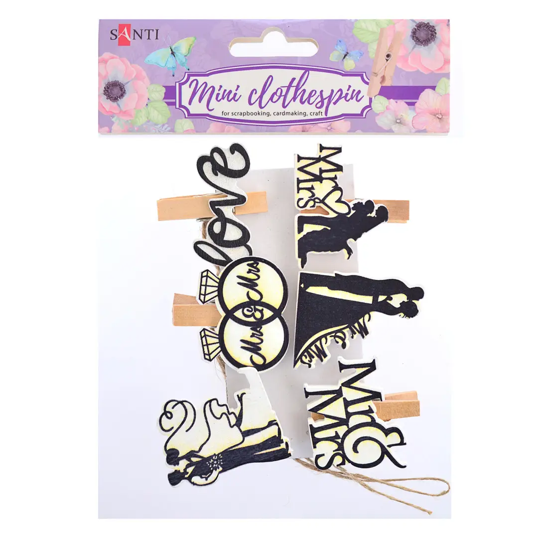 Outlet40 Набір прищіпок дерев`яних Mr&Mrs 6 шт., 742138/1013137