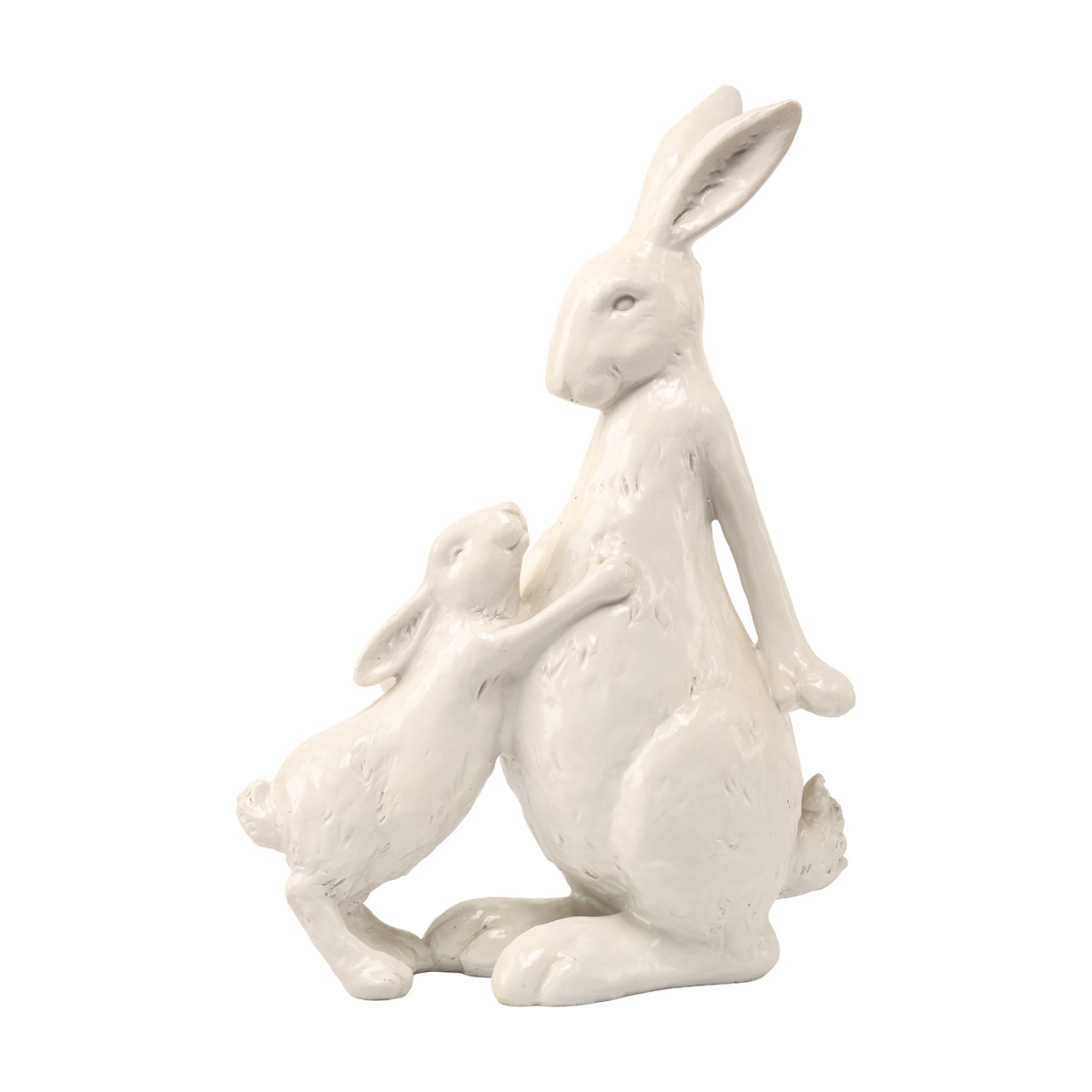 Фігурка декоративна "Заєць з зайченям" 35,4 см, колір - білий глянець, 887-505
