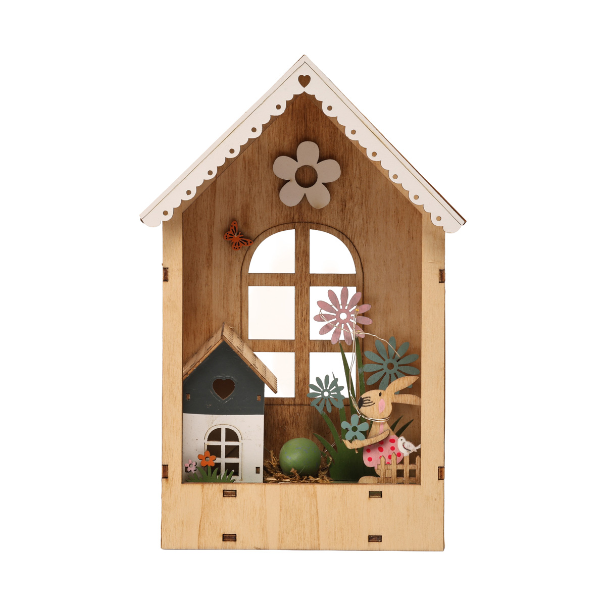 Декорація великодня "Будиночок дерев’яний з LED-підсвіткою і декором всередині" 23 см, AF5100570