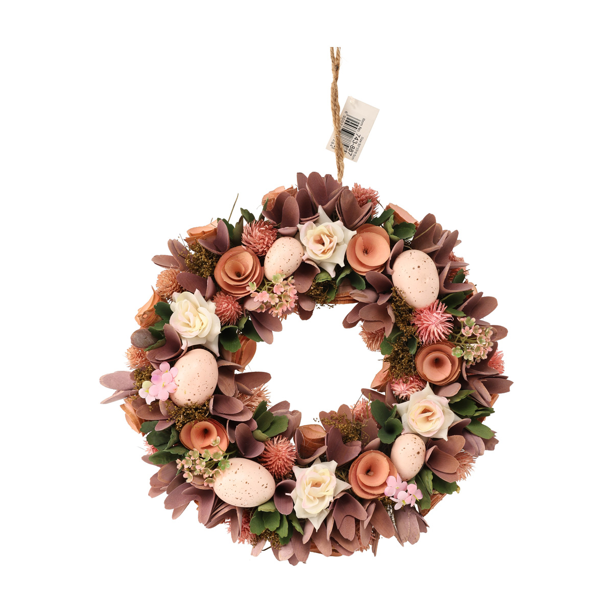 Вінок декоративний пасхальний 33 см, лілово-персиковий, 743-887
