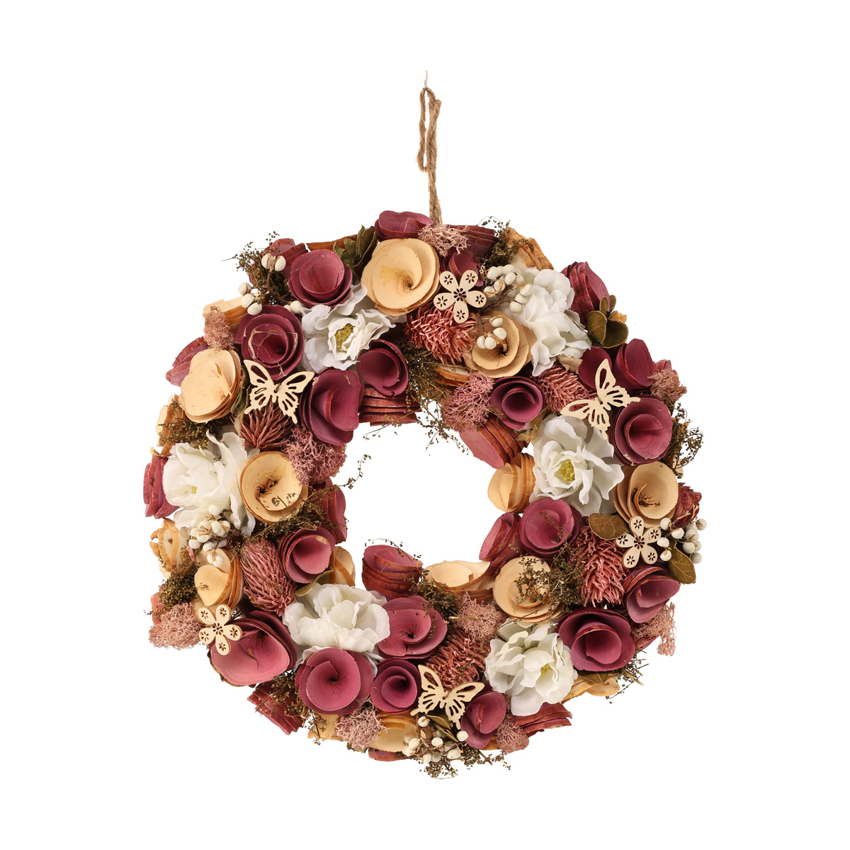 Вінок декоративний пасхальний 33 см, магнолія з кремовим, 743-889