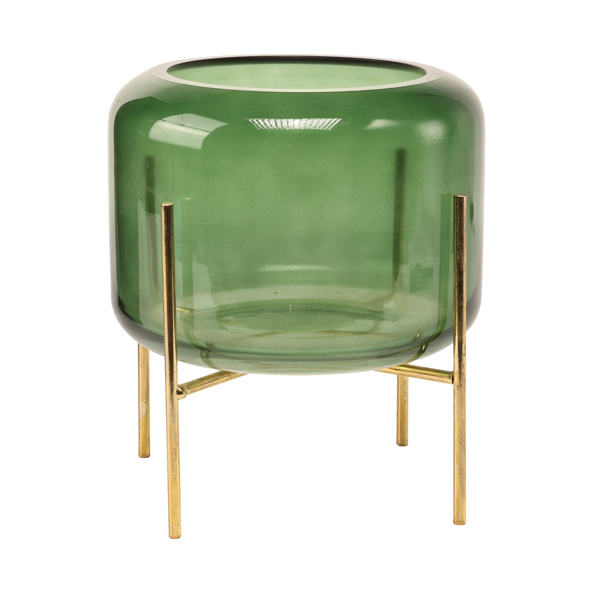 Подсвечник декоративный стеклянный "Leona" на подставке h=19 см, лакированный, зел./золотой (4 вида), 1017087