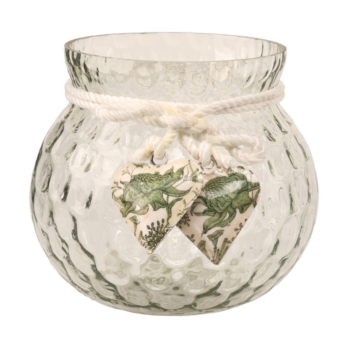 Подсвечник декоративный стеклянный "Peona" h=13 см/d=14 см, прозрачный с зелёным рисунком (2 вида), 2019928