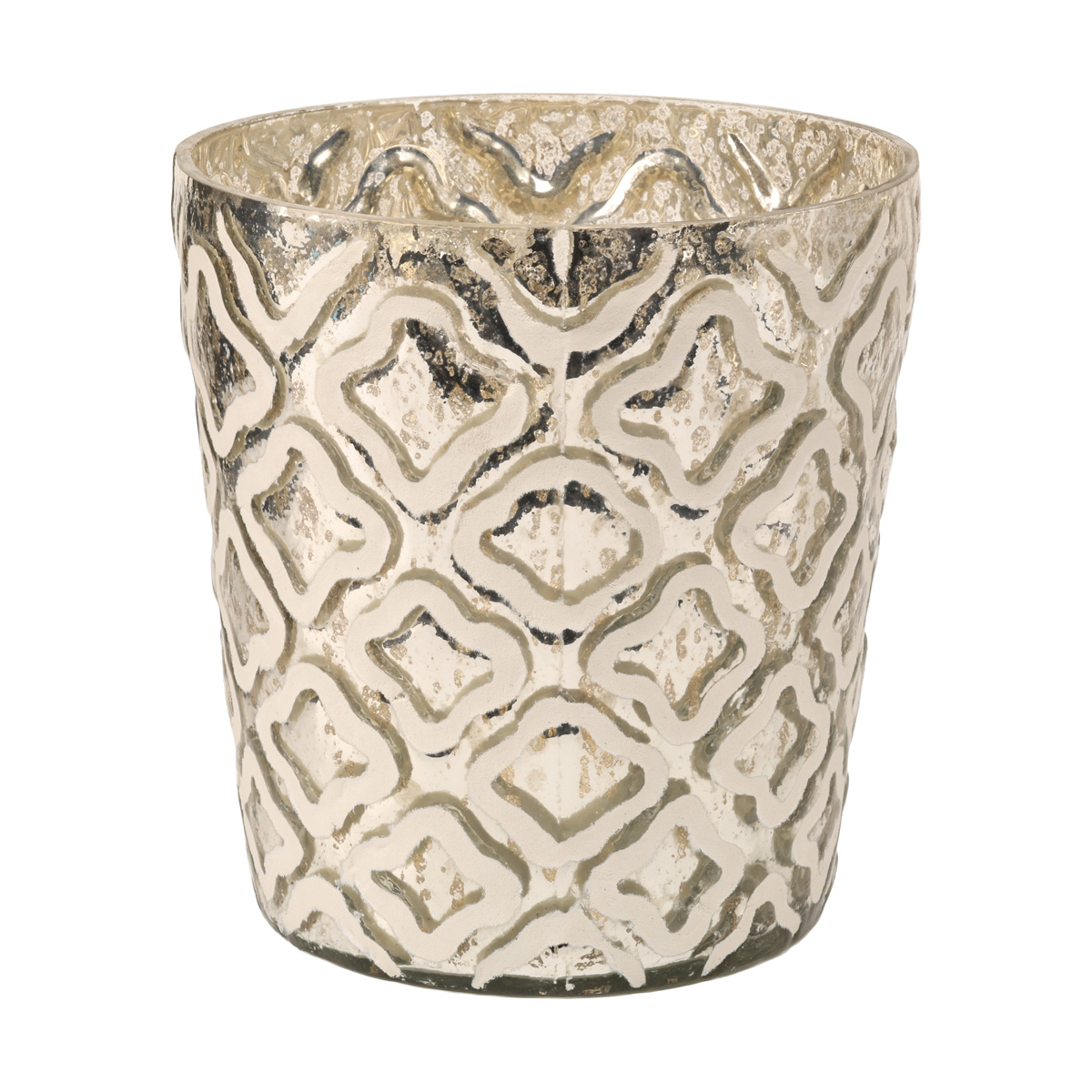 Подсвечник декоративный стеклянный "Vigga" h=15 см/d=15 см, белый с рисунком (3 вида), 9818758/1002209