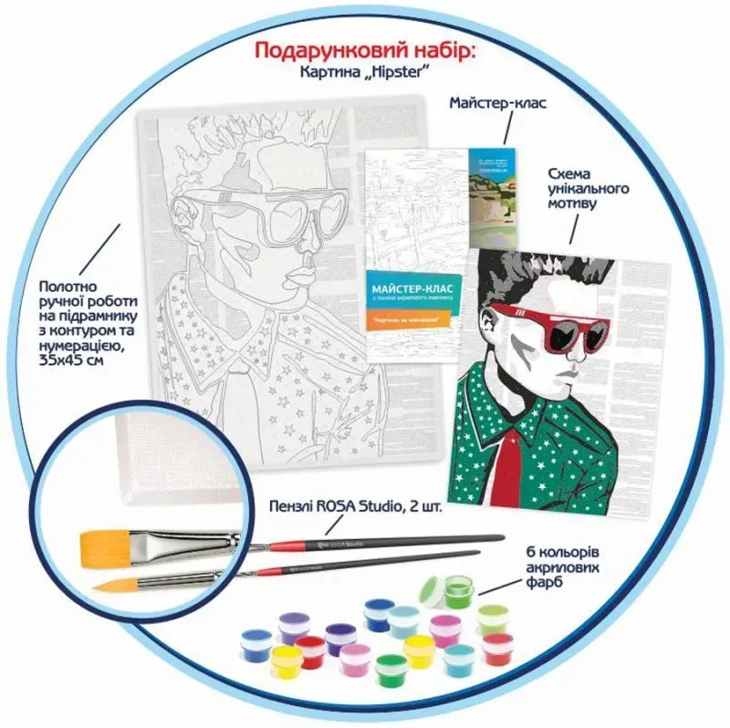 Outlet Набір, техніка акриловий живопис за номерами, "Hipster", Rosa Start, N0001356/850538 2