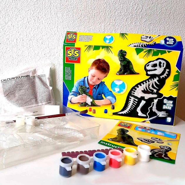 Набір для творчості -Ті-Рекс зі скелетом (гіпс, формочка, клей, 6 фарб, губка), 14206S 4