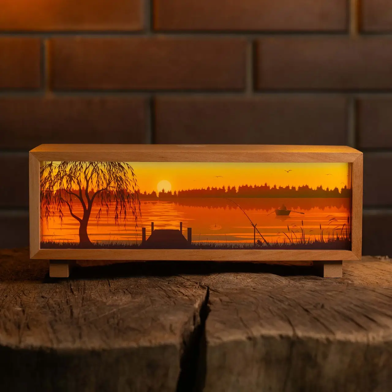 Ночник-панорама "Рыбалка", лакированное дерево (LED, Аккумулятор, USB Type-C), npa0007