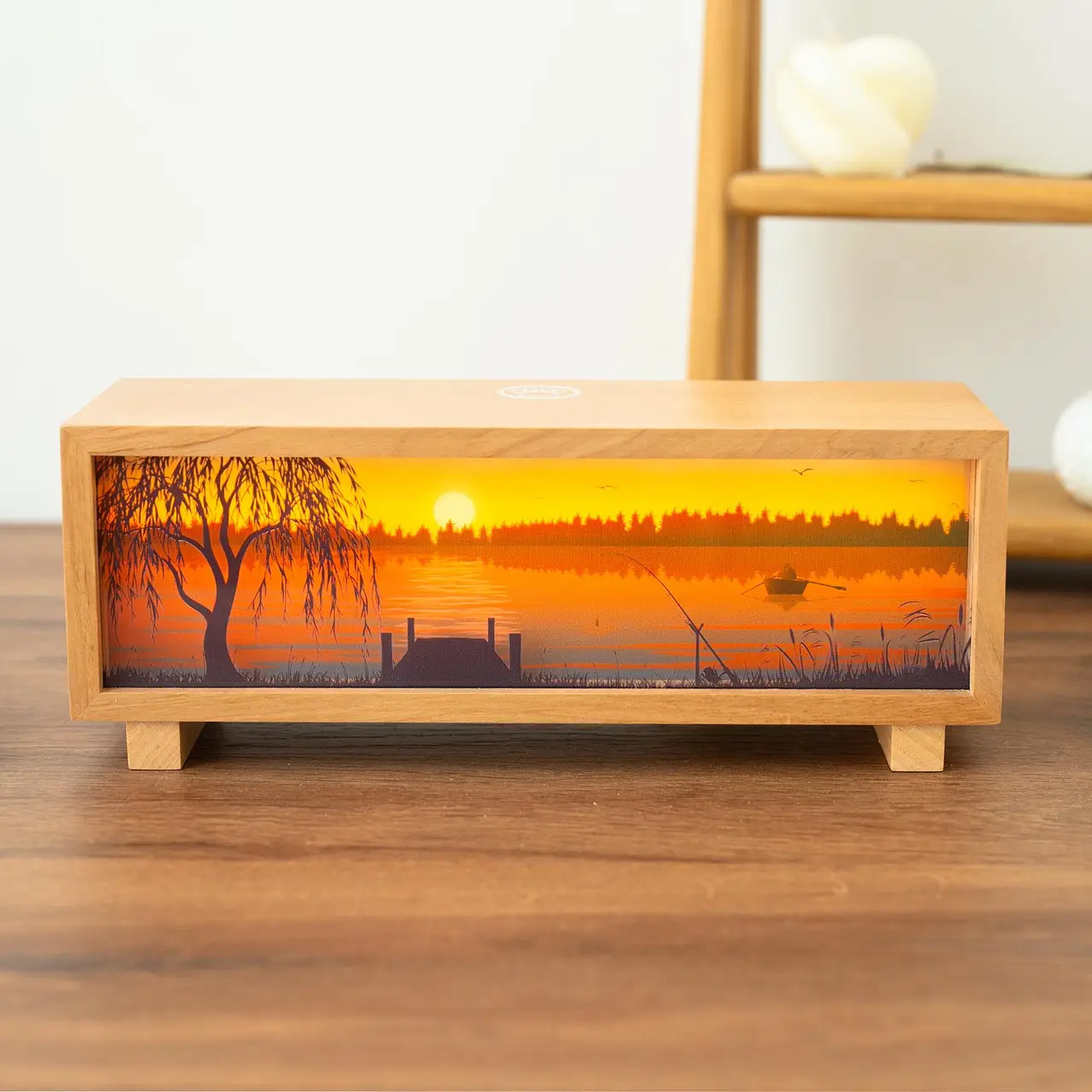 Ночник-панорама "Рыбалка", лакированное дерево (LED, Аккумулятор, USB Type-C), npa0007 1