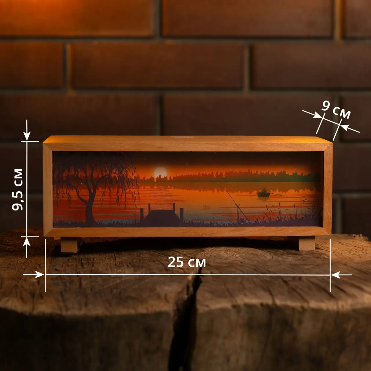 Ночник-панорама "Рыбалка", лакированное дерево (LED, Аккумулятор, USB Type-C), npa0007 4