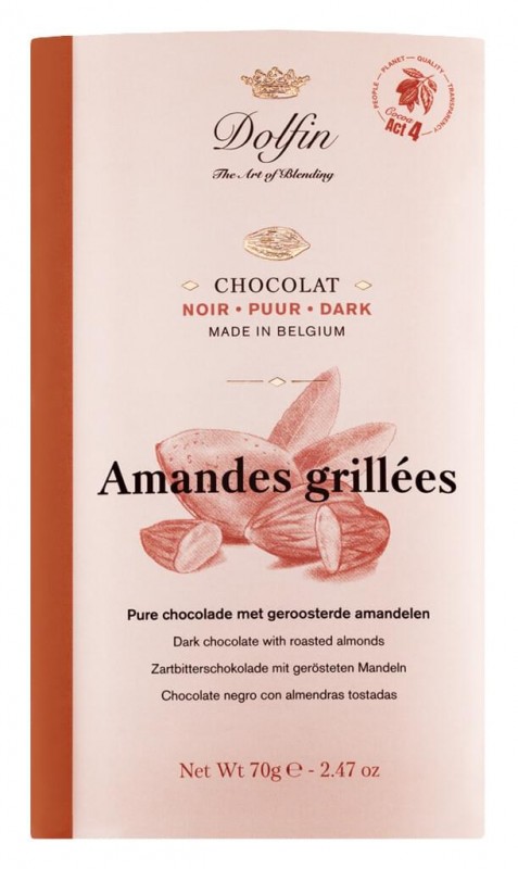 Чорний шоколад 60% какао зі смаженим мигдалем, DOLFIN БельгП