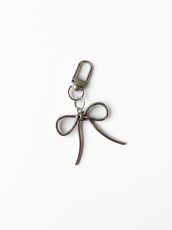 Брелок-подвеска металл бантик серебро, BR18