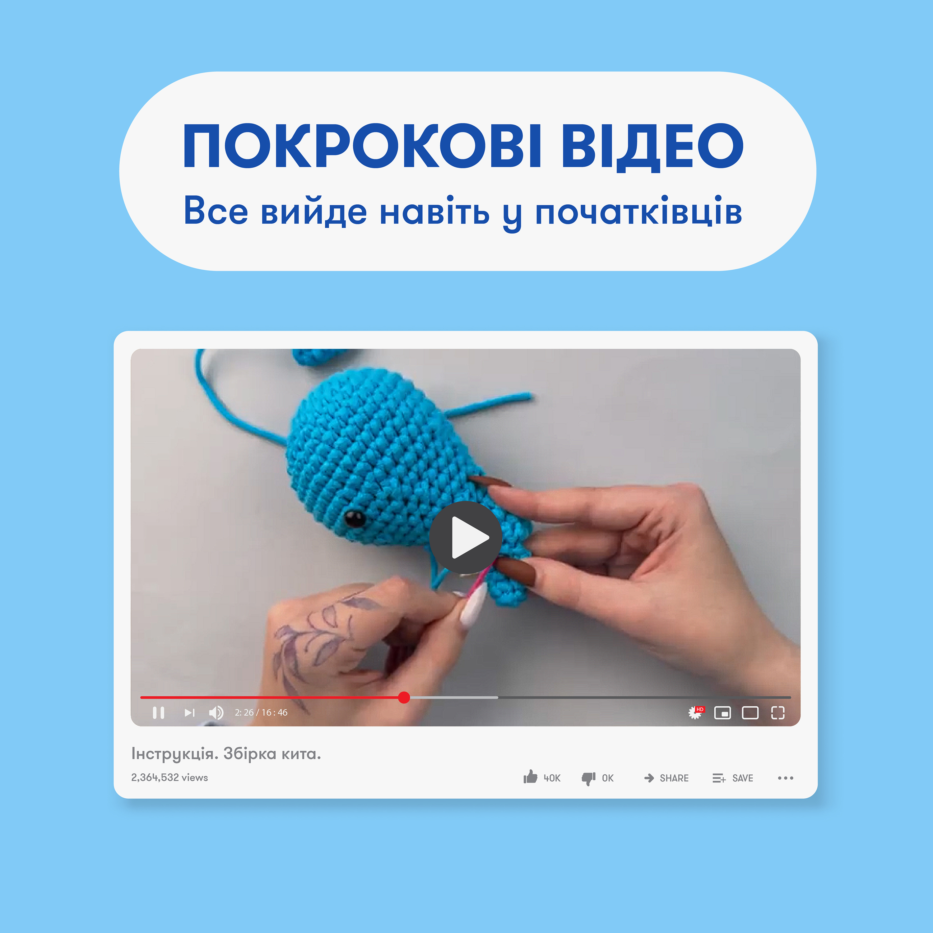 Набор для вязания крючком «Кит», orner-3488 4