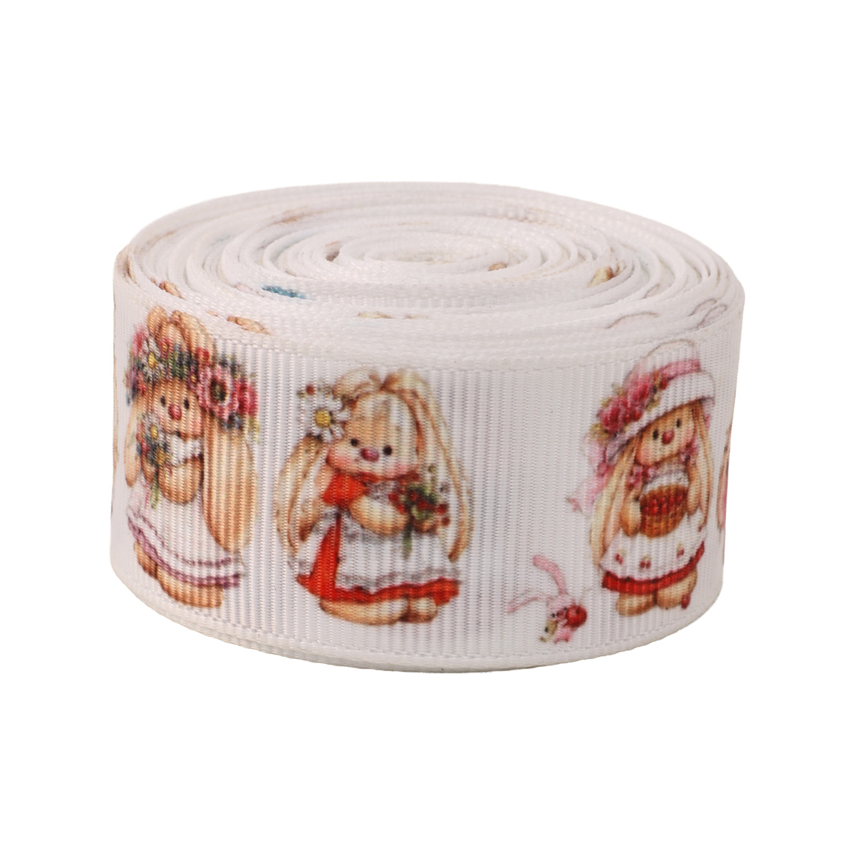 Лента репсовая с принтом Зайчата в платьях ТМ "Шанталь"