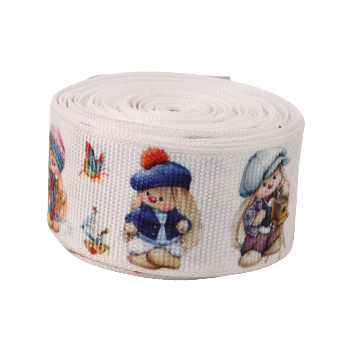 Лента репсовая с принтом Зайчата в шапках ТМ "Шанталь"