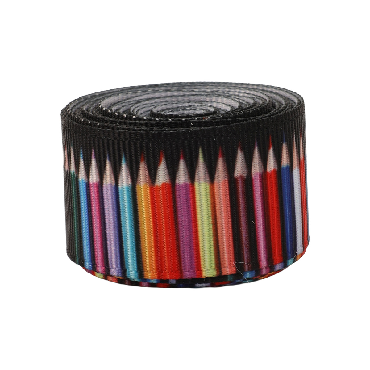 Лента репсовая с принтом Карандаши на черном ТМ "Шанталь"