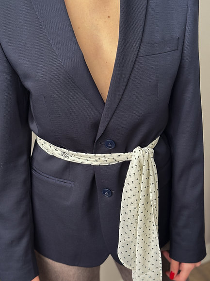 Шарф сатин білий в горох 155 * 28 см, PL20 4