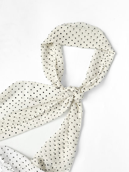 Шарф сатин білий в горох 155 * 28 см, PL20