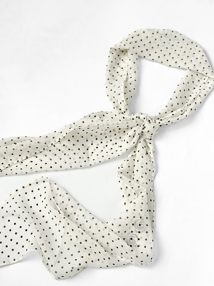 Шарф сатин білий в горох 155 * 28 см, PL20 5
