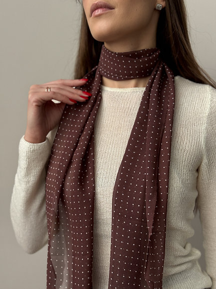 Шарф сатин коричневий в горох 155 * 28 см, PL18 2