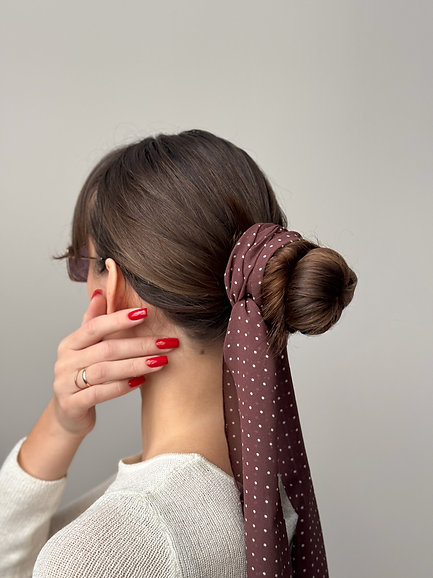 Шарф сатин коричневий в горох 155 * 28 см, PL18 1