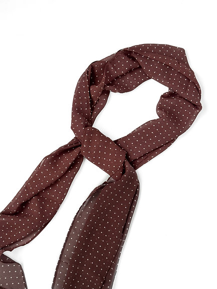 Шарф сатин коричневий в горох 155 * 28 см, PL18