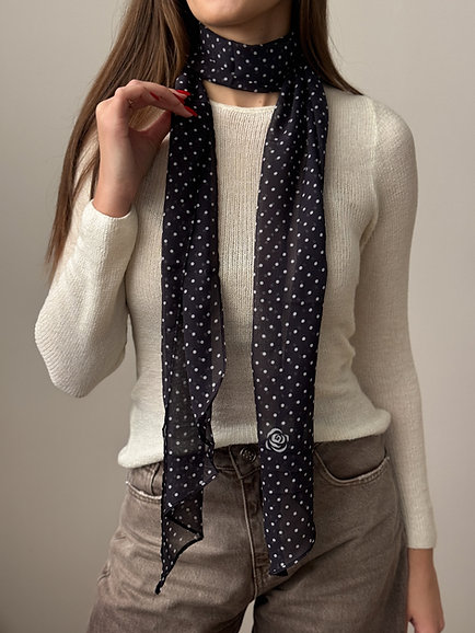 Шарф сатин чорний в горох 155 * 28 см, PL19 4