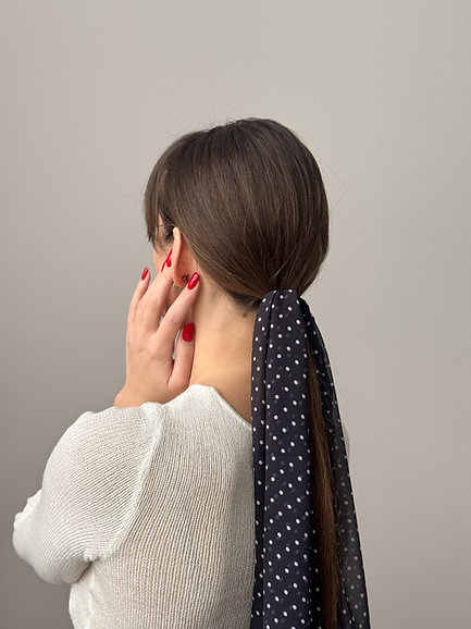 Шарф сатин чорний в горох 155 * 28 см, PL19 3