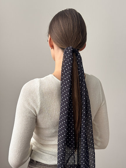 Шарф сатин чорний в горох 155 * 28 см, PL19 7