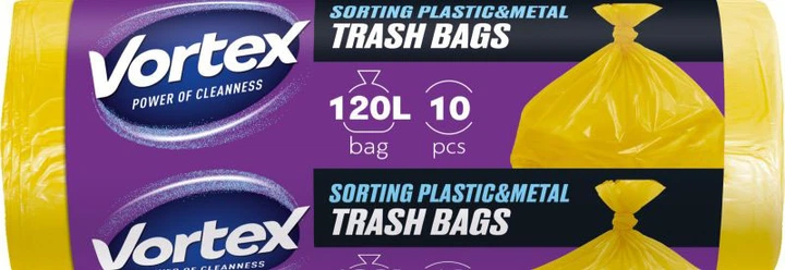 Пакет для сміття LDPE 70x110см жовтий 120л/10 шт, VORTEX, 16121201