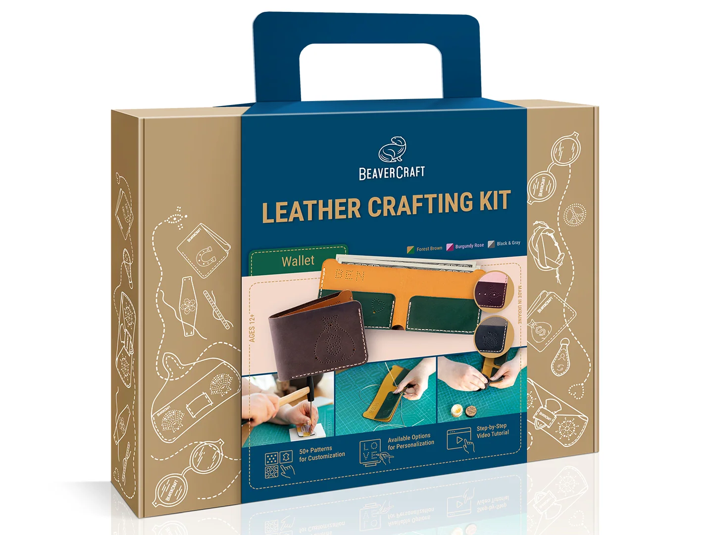 Набір для виготовлення шкіряних виробів "Гаманець", бордовий/рожевий