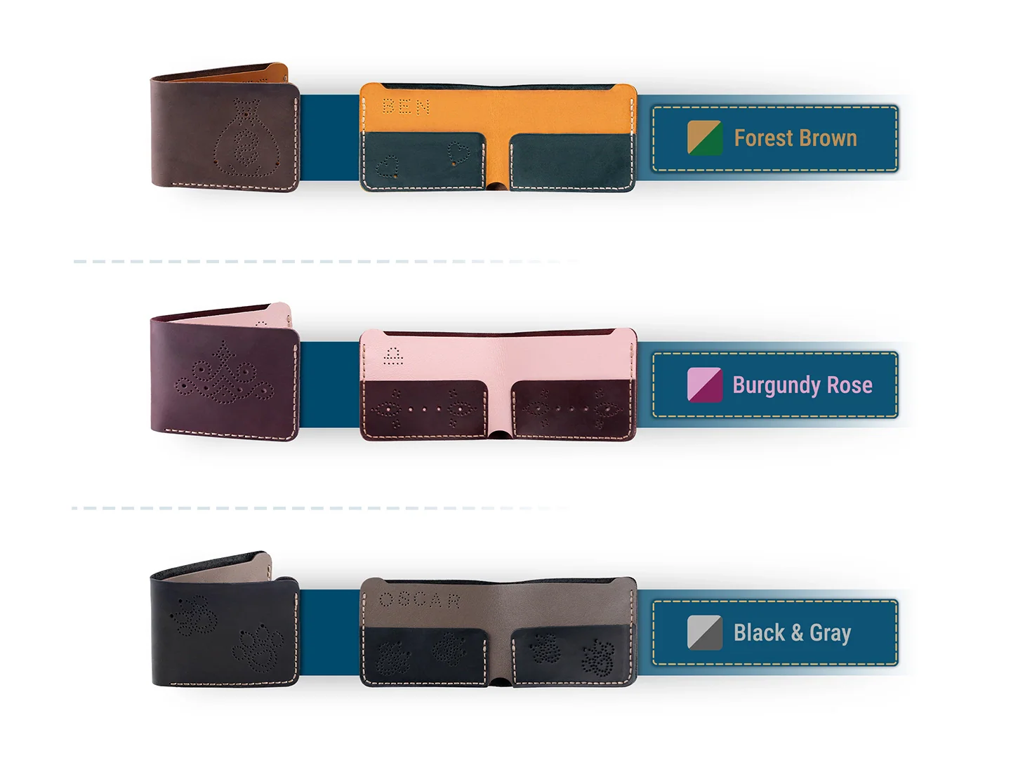 Набір для виготовлення шкіряних виробів "Гаманець", чорний і сірий 7