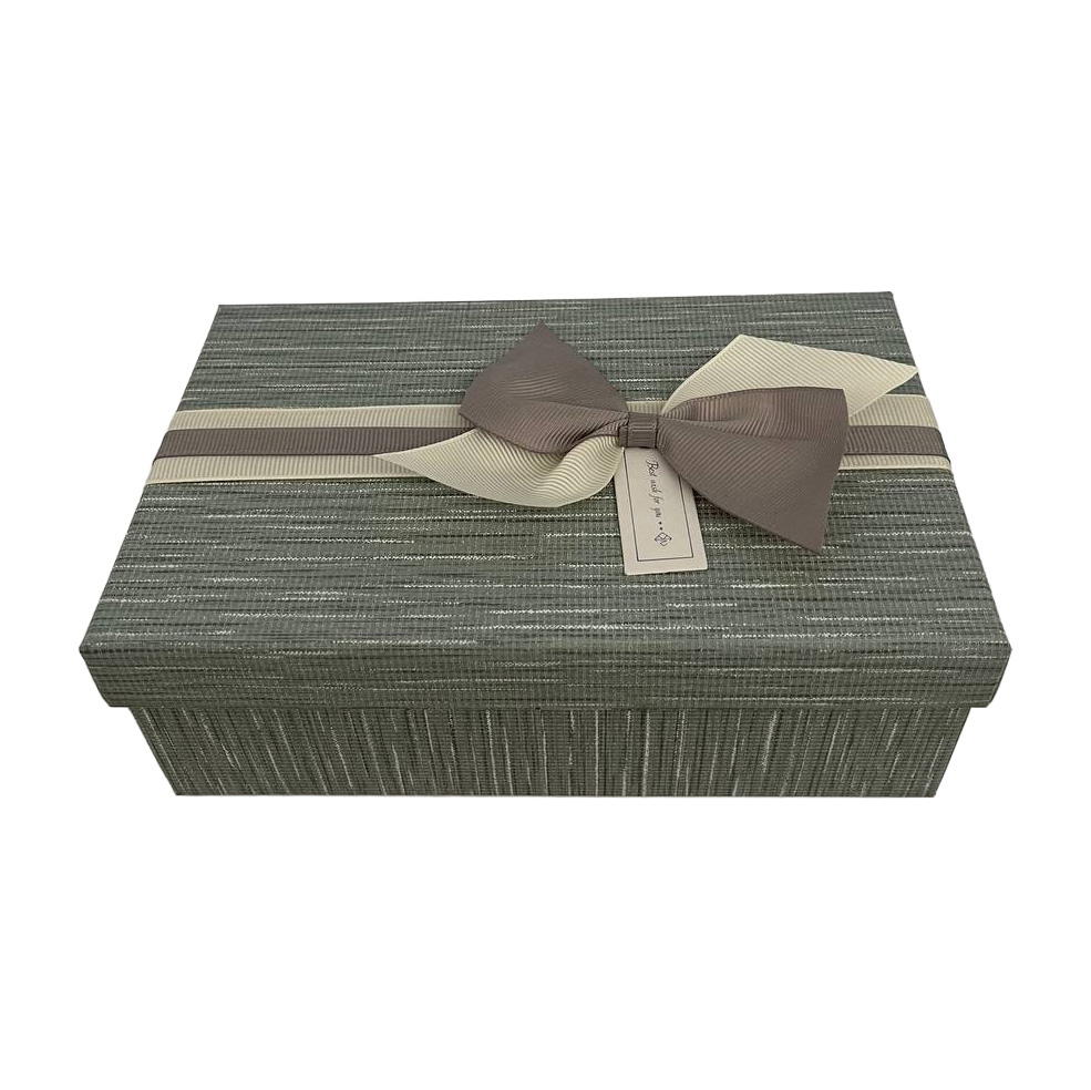 Подарункова коробка прямокутна, сіра з сірим бантом, 21*14*8 см, 110353912 1