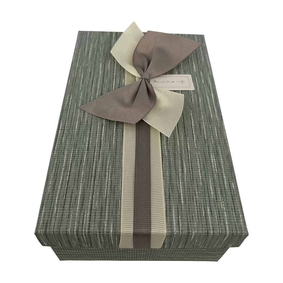 Подарункова коробка прямокутна, сіра з сірим бантом, 21*14*8 см, 110353912 2