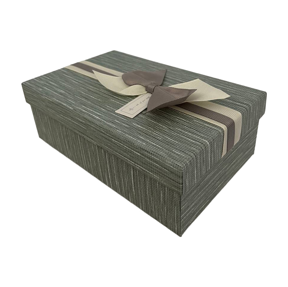 Подарункова коробка прямокутна, сіра з сірим бантом, 21*14*8 см, 110353912